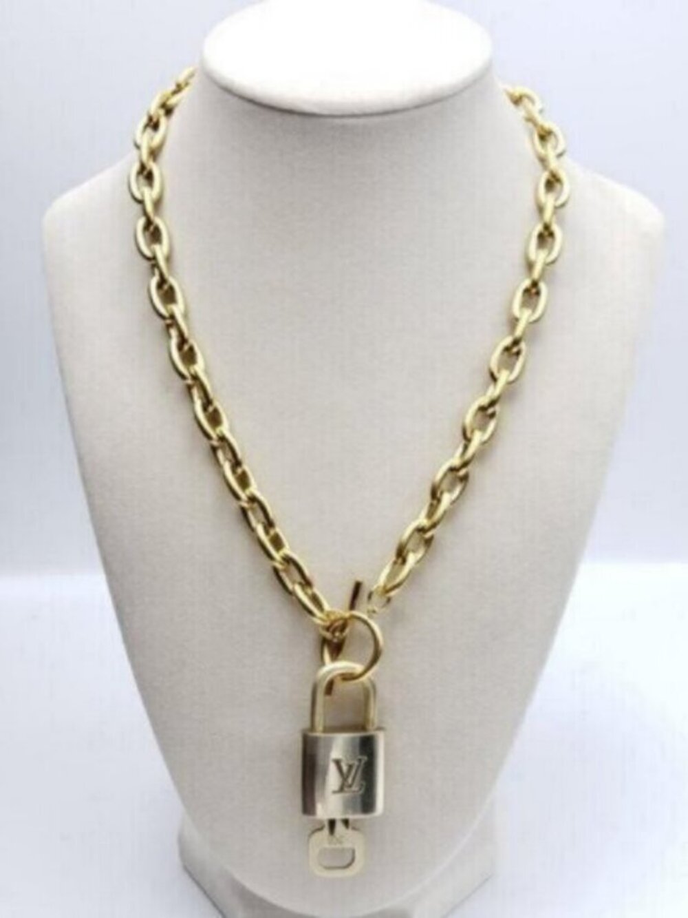 Authentic Louis Vuitton Gold Padlock w/Unbranded Stainless Steel Chain Necklace - Picture 2 of 14